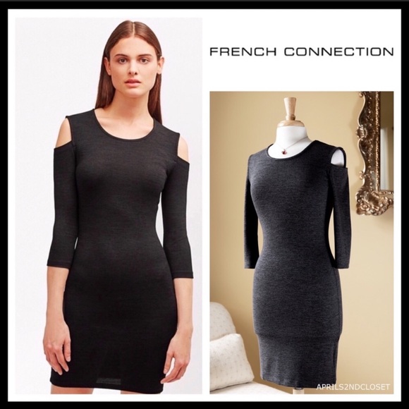 FRENCH CONNECTION COLD OFF THE SHOULDER 3/4 LONG SLEEVES KNIT MINI DRESS A2C - Picture 8 of 8